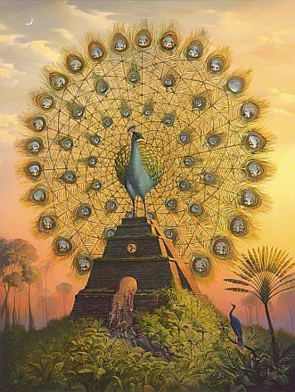 peacock pyramid surrealist painting art bird animal beautiful