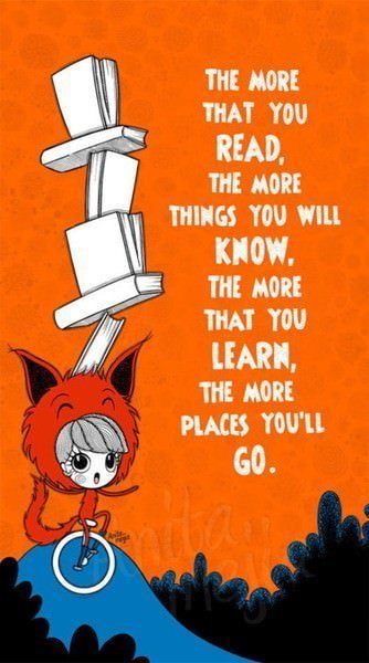 Dr Seuss picture quote on reading and knowledge inspirational kids book