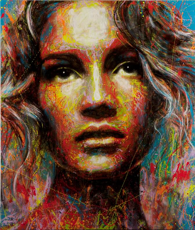beautiful colorful portrait in spray paint by London graffiti artist 