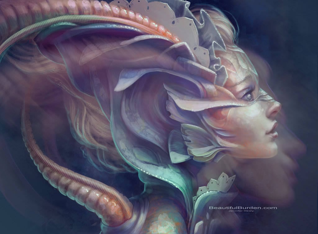 beautiful fantasy painting by Jennifer Healy of a mermaid woman 
