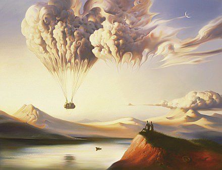 cloud shapes hot air balloon surrealist painting art