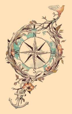 compass-anchor-bird-plants-illustration-art-design