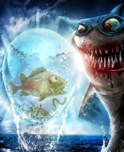 evil fish hunting photoshop painting art wicked funny