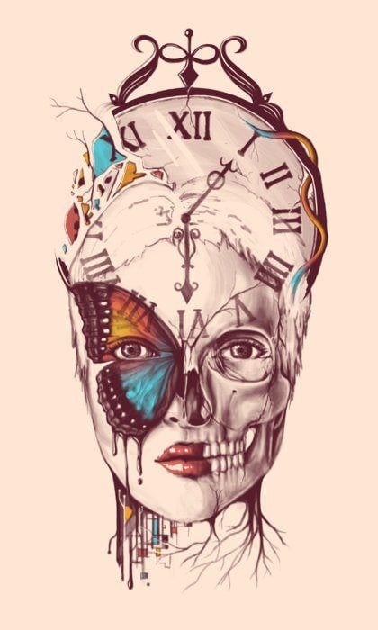 fantasy surrealism woman face butterfly time clock design illustrations ...