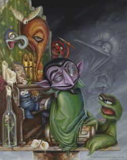 Greg Simkins paints a pop surrealist scene of the Muppets in this imaginative art work
