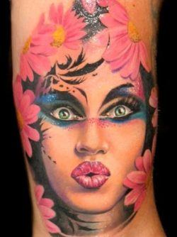 pase tattoo design woman portrait queen daisy flower