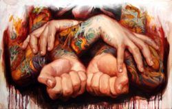 Shawn Barber paints tattooed hands with his wet splatter style