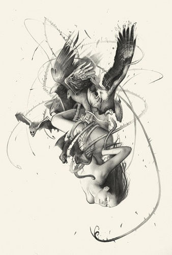 rod luff bird eagle woman flying fantasy fairy art design sketch illustration