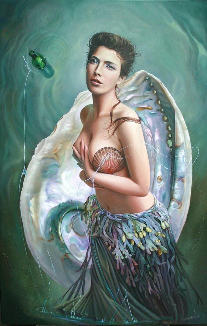 message in a bottle mermaid woman female feminine fine art painting beautiful inspirational