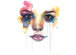 portrait painting watercolor face woman female feminine emotional intense beautiful art eyes