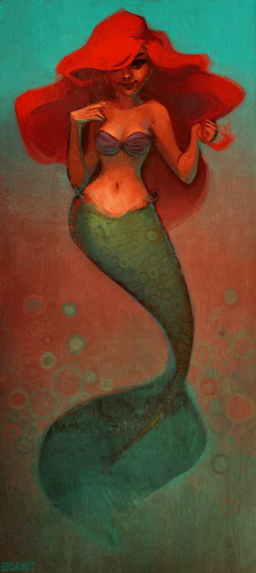 ariel disney little mermaid animated film character digital art painting movie cute fish girl