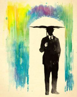 color phobia rainbow rain umbrella man silhouette suit art inspiration life drawing painting