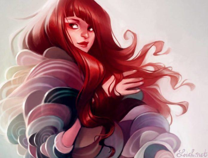 fantasy girl swirls digital art photoshop painting red hair pretty beautiful feminine