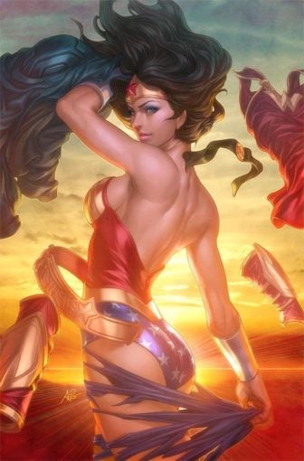 Hong Kong artist Stanley Lau has created this fabulous illustration of the superhero Wonder Woman in a strong action pose depicting bravery and strength
