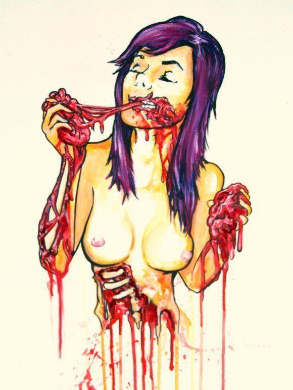alister dippner self indulgence eat your heart out woman girl purple hair painting illustration art nude