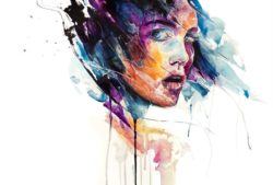 don't look back over shoulder portrait girl watercolor painting drama fear art painting drip splash dribble