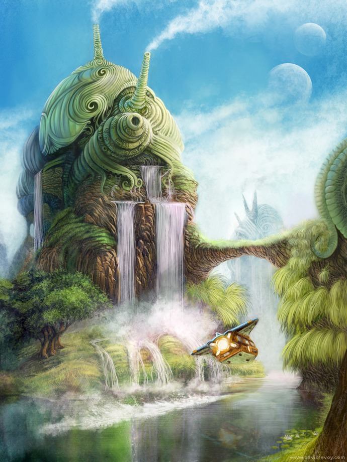 fantasy island city illustration art imagination surreal alternative reality alien world