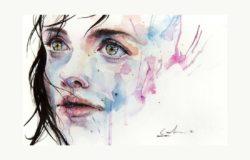 little girl child art portrait watercolor painting face ink spill splatter dribble drip face design