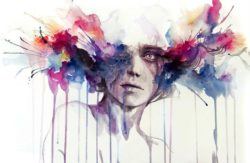 modern art watercolor portrait color brains head exploding drip dribble splatter splash ink spill painting