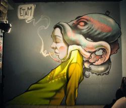 octopus hair girl graffiti street art surrealism modern fantasy obscure cigarette smoking
