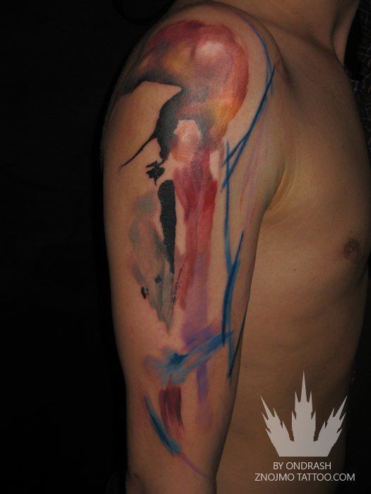 Ondrash tattoos fine art on skin in this abstract watercolor tattoo design