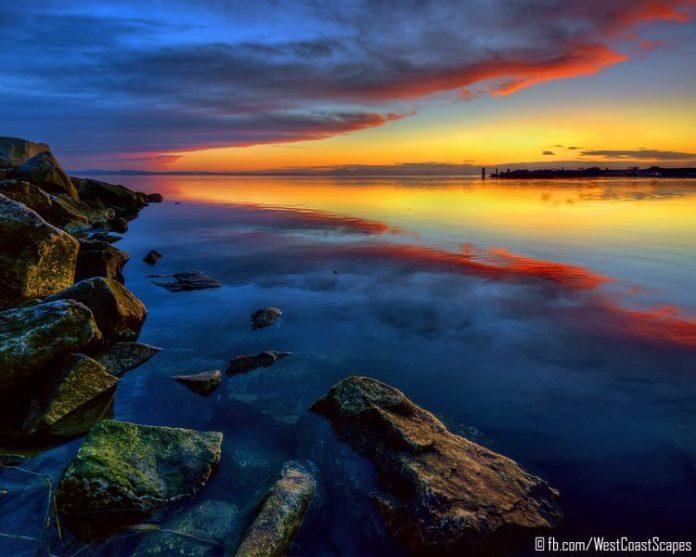 rocky shore lakeside lake sunset vista art print for sale buy online