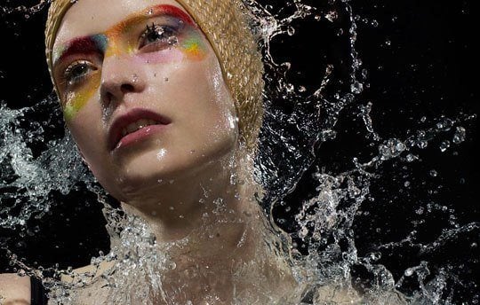 water splash girl model colorful eye shadow make up cosmetic fashion photography iain crawford