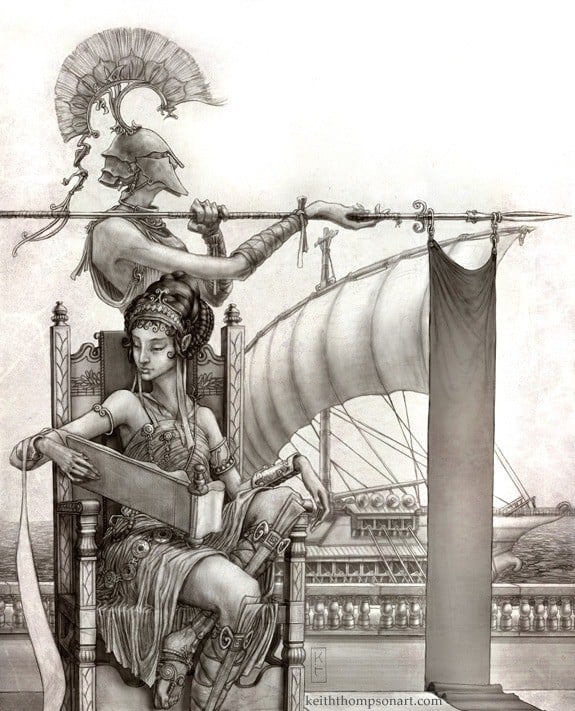 Amazing Art Nouveau fantasy illustration by Keith Thompson of a sea elf queen