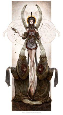 Amazing Art Nouveau fantasy illustration by Keith Thompson of an alien queen, the saint of parasites