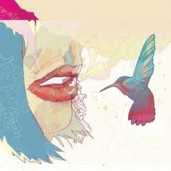 lips hummingbird feminine art illustration kiss woman girl painting design