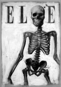 sit skeleton on the cover of elle magazine anorexia fashion model funny humor painting