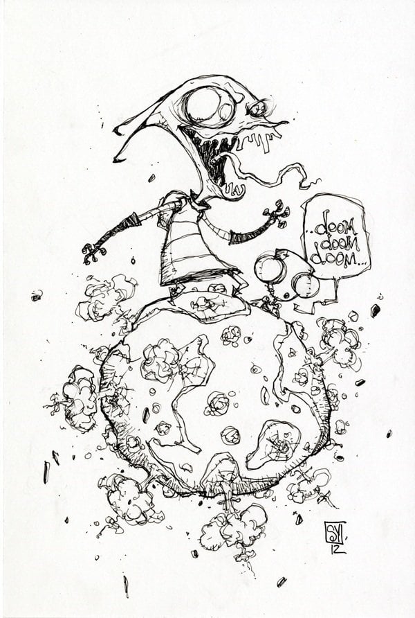 skottie young art illustration invader zim standing on the world singing the doom song