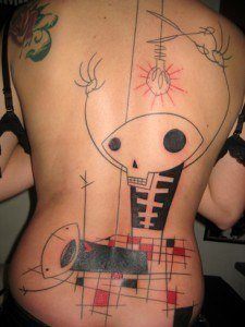 yann black abstract art tattoo design avant garde cartoon emo light bulb scissors kill death violence