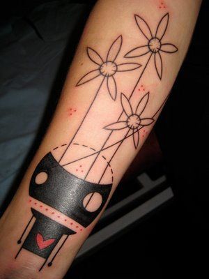 yann black tattoo avant garde character flower emo kid heart body art