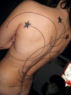 yann black avant garde tattoo lines stars girl back body art abstract ink