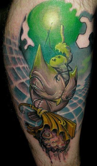 A Luca Natalini surrealist tattoo of a creepy bird by Greg Craola Simkins