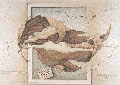 An optical illusion painting by Sandro del Prete that reveals a nude woman sleeping in the space between leaves