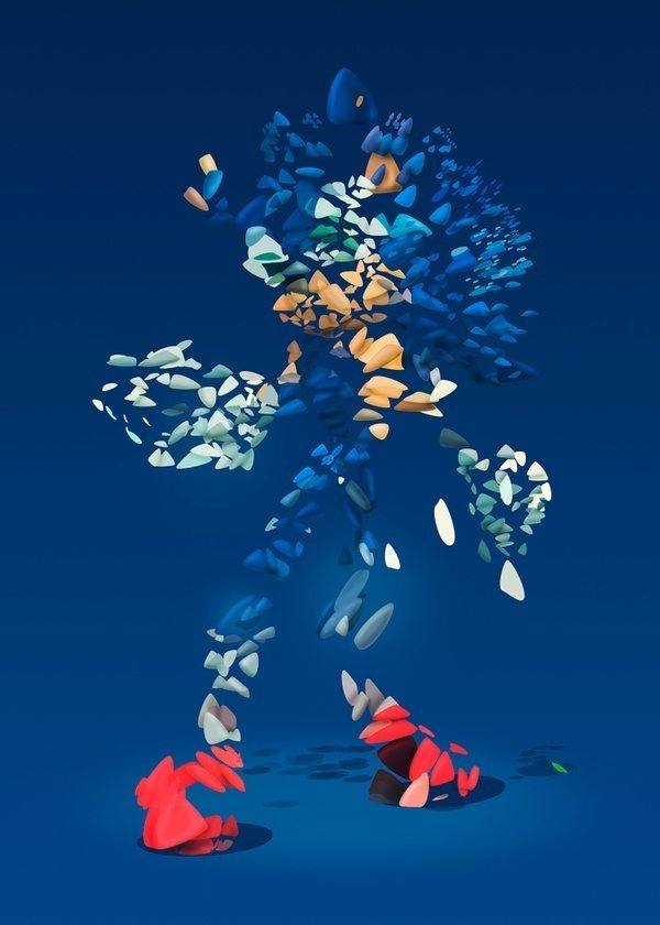 A painted portrait of Sonic the Hedgehog by Nicola Felasquez Felaco that combines fine art and graphic design techniques