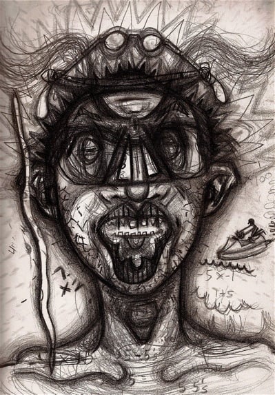 A self-portrait on drugs by Brian Lewis Saunders while under the influence of cocaine