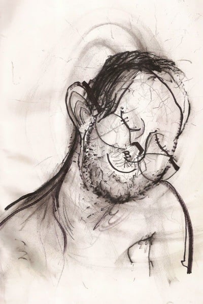 A self-portrait on drugs by Brian Lewis Saunders while under the influence of nitrous oxide