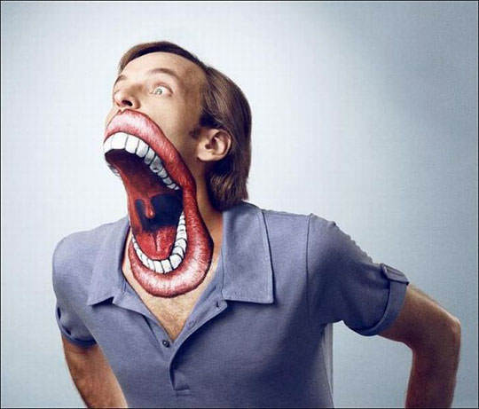 A fantastic and funny face paint idea for halloween that turns your neck into a huge mouth