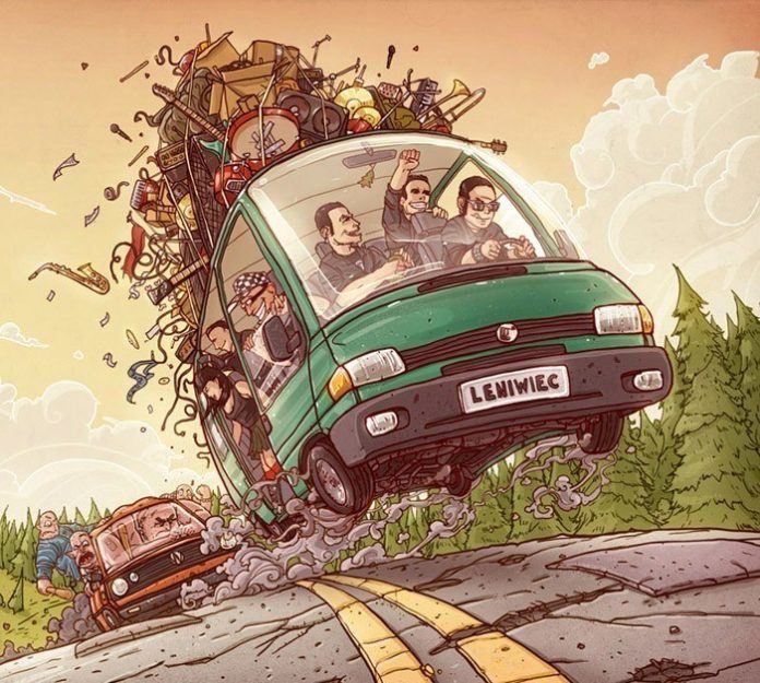 A funny Photoshop illustration by Michal Dziekan of a band going on tour