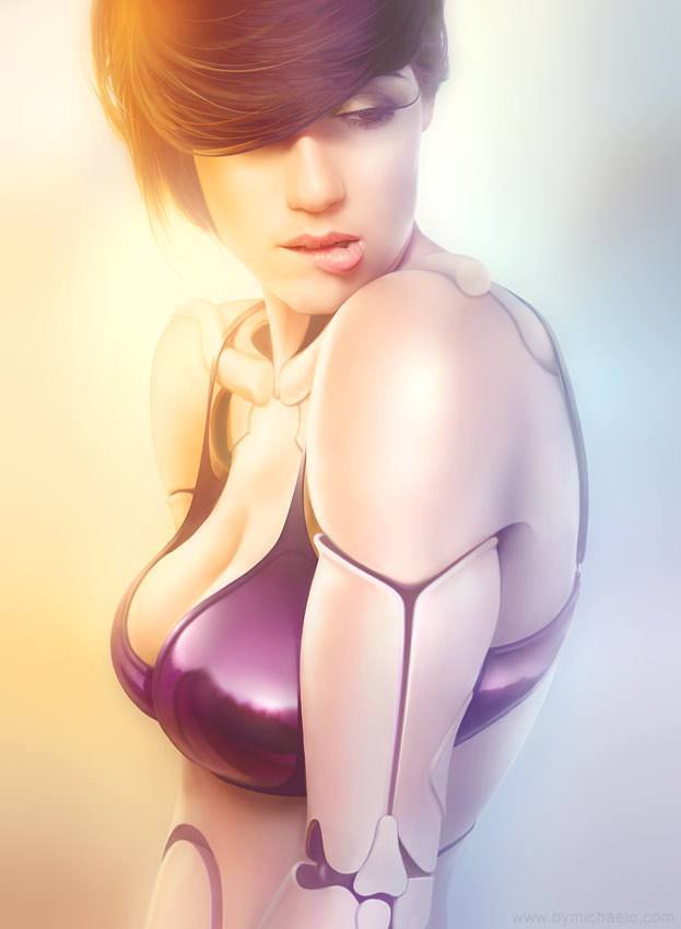 One of Michael Oswald's attractive android digital paintings of a sexy robot girl