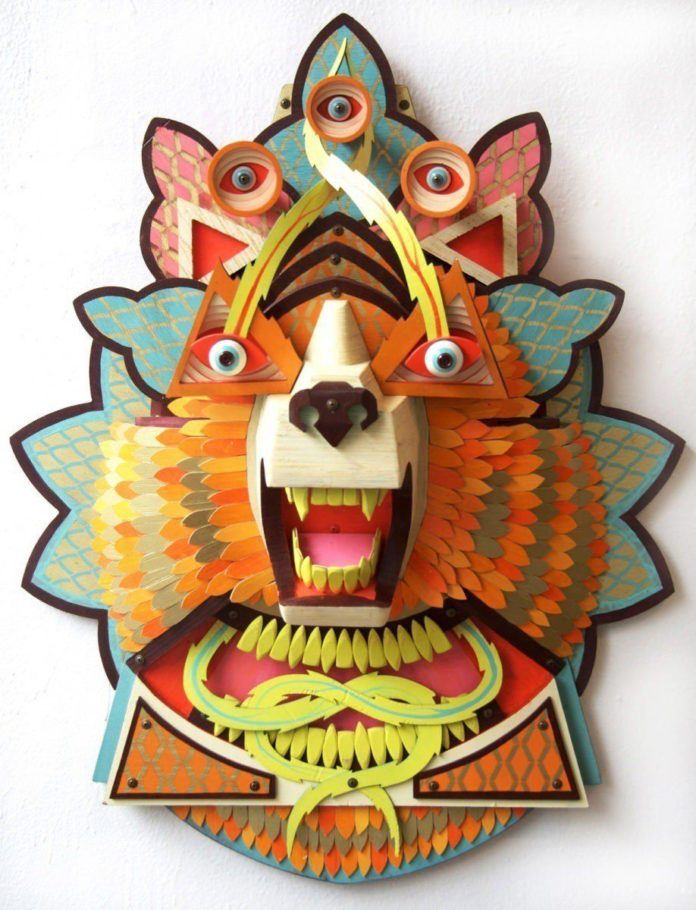 A raccoon takes on a new dimension in this trippy art work by American woodworker AJ Fosik