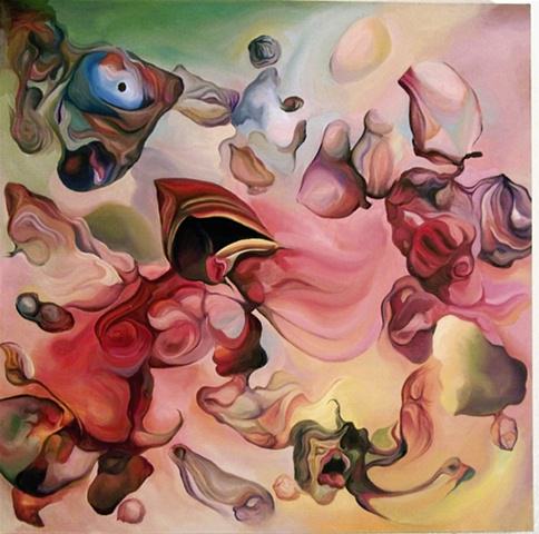Organic shapes seem to have a life of their own in this psychedelic painting by Robert Treece