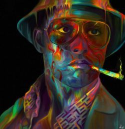 A colorful fan art painting of Johnny Depp by Nicky Barkla