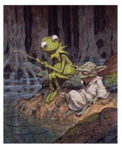 A funny fan art illustration by Peter de Seve of Kermit and Yoda fishing