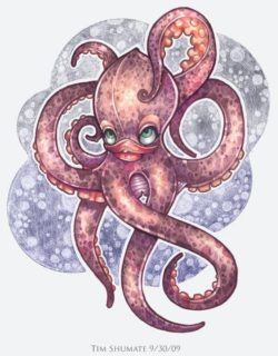 An octopus with huge lips smooches for the camera in this illustration by Tim Shumate