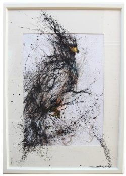 Chinese graffiti artist and painter Hua Tunan creates a bird of prey out of splattered ink