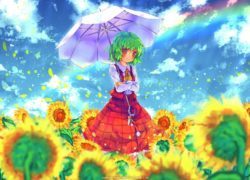 Photoshop artist Namie-kun paints a cute manga girl holding an umbrella in a field of sunflowers